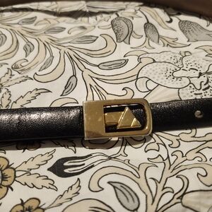 Vintage Liz Claiborne Black Leather Belt with Gold Geometric Buckle